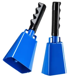 2 Pack 9-inch Cowbells for Sporting Events, Percussion Noise Makers with Handle for Football Games, Stadiums (Blue)