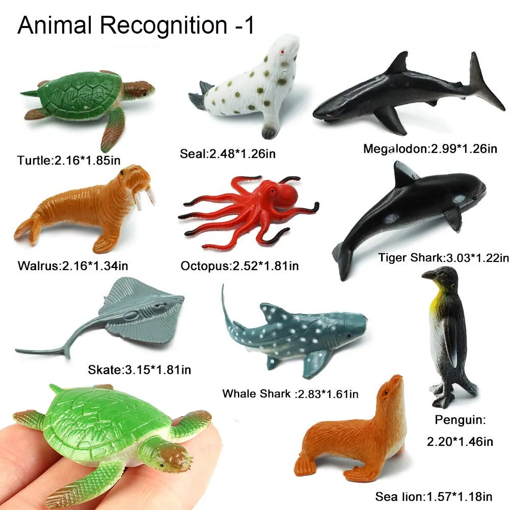 24-Pack Sea Ocean Animal Figures - Realistic Plastic Pool Party Toys Set with Turtle, Octopus, Shark - Children's Educational Birthday Gifts