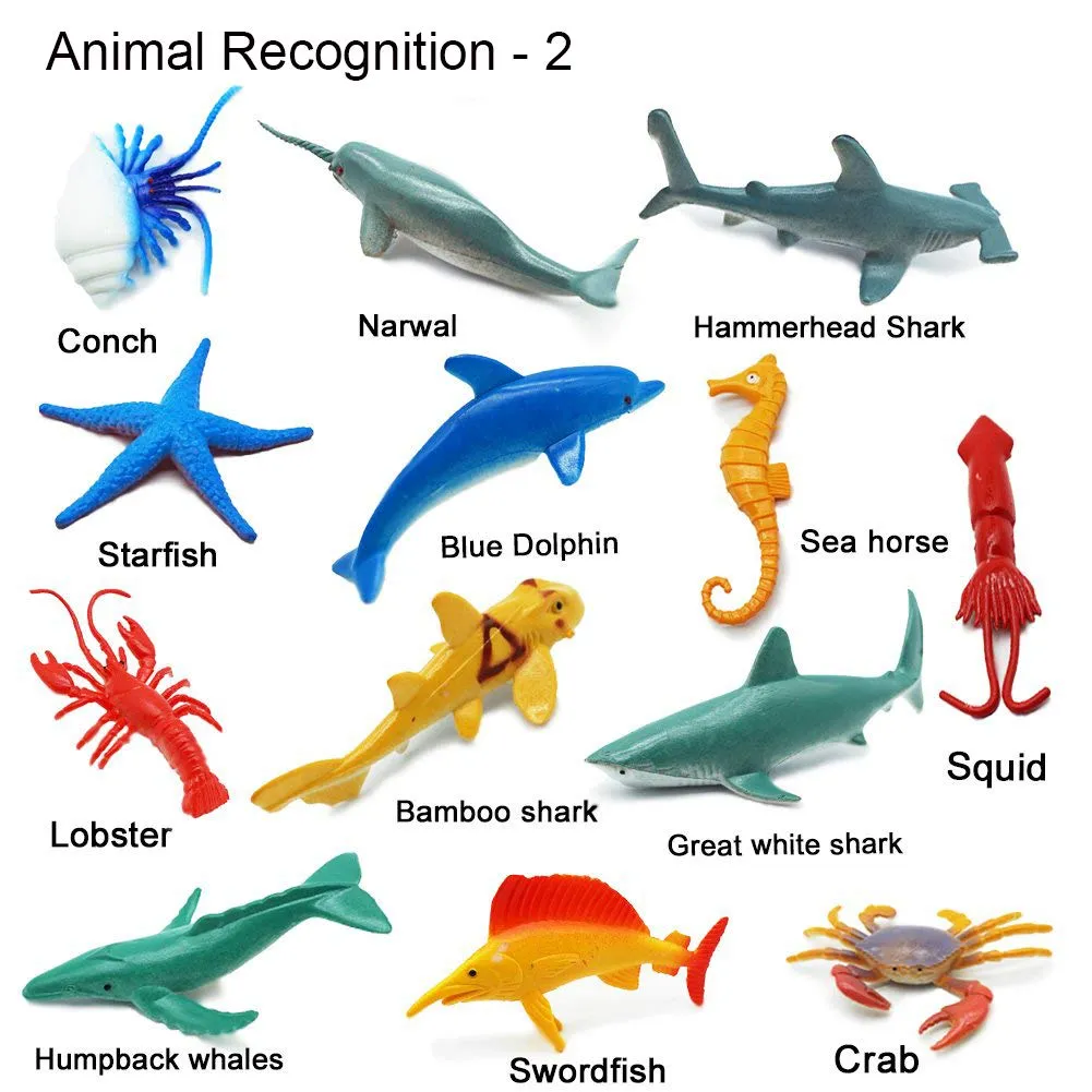 24-Pack Sea Ocean Animal Figures - Realistic Plastic Pool Party Toys Set with Turtle, Octopus, Shark - Children's Educational Birthday Gifts