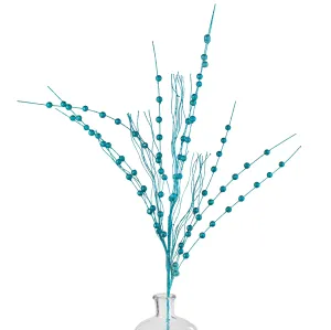 28" Glittered Ball Twig Spray: Turquoise