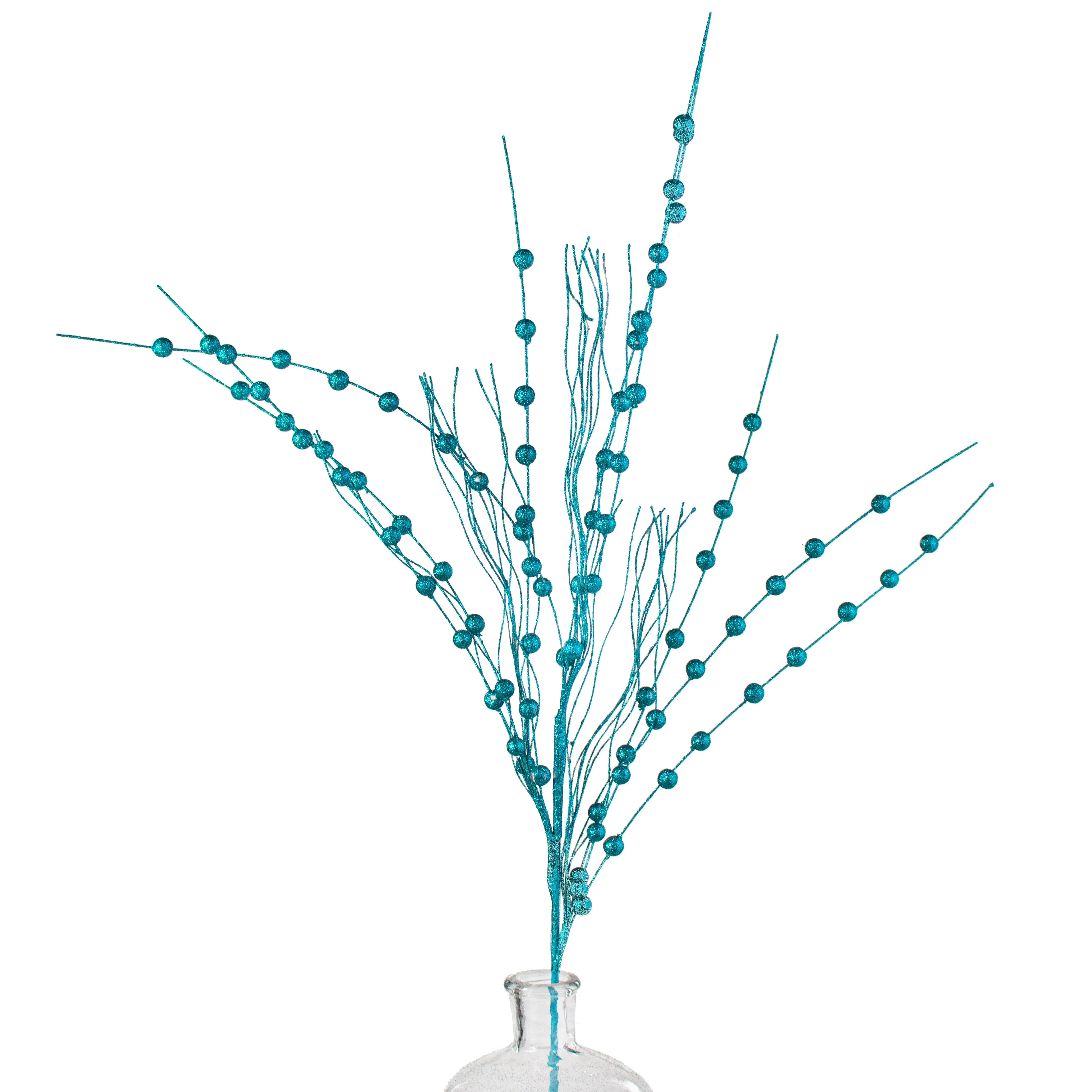 28" Glittered Ball Twig Spray: Turquoise