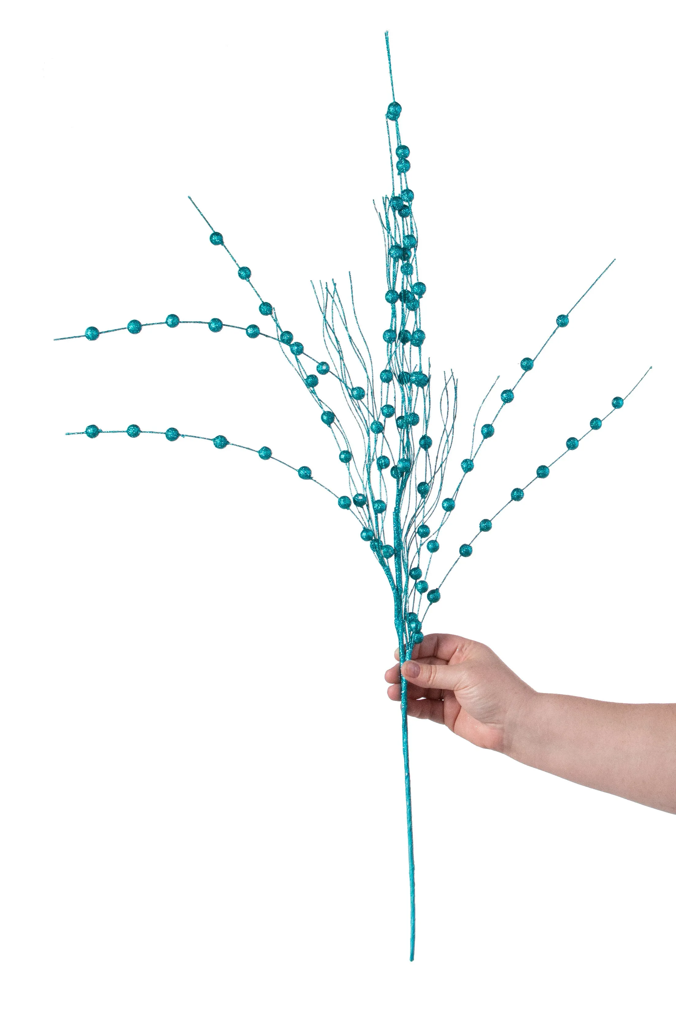 28" Glittered Ball Twig Spray: Turquoise