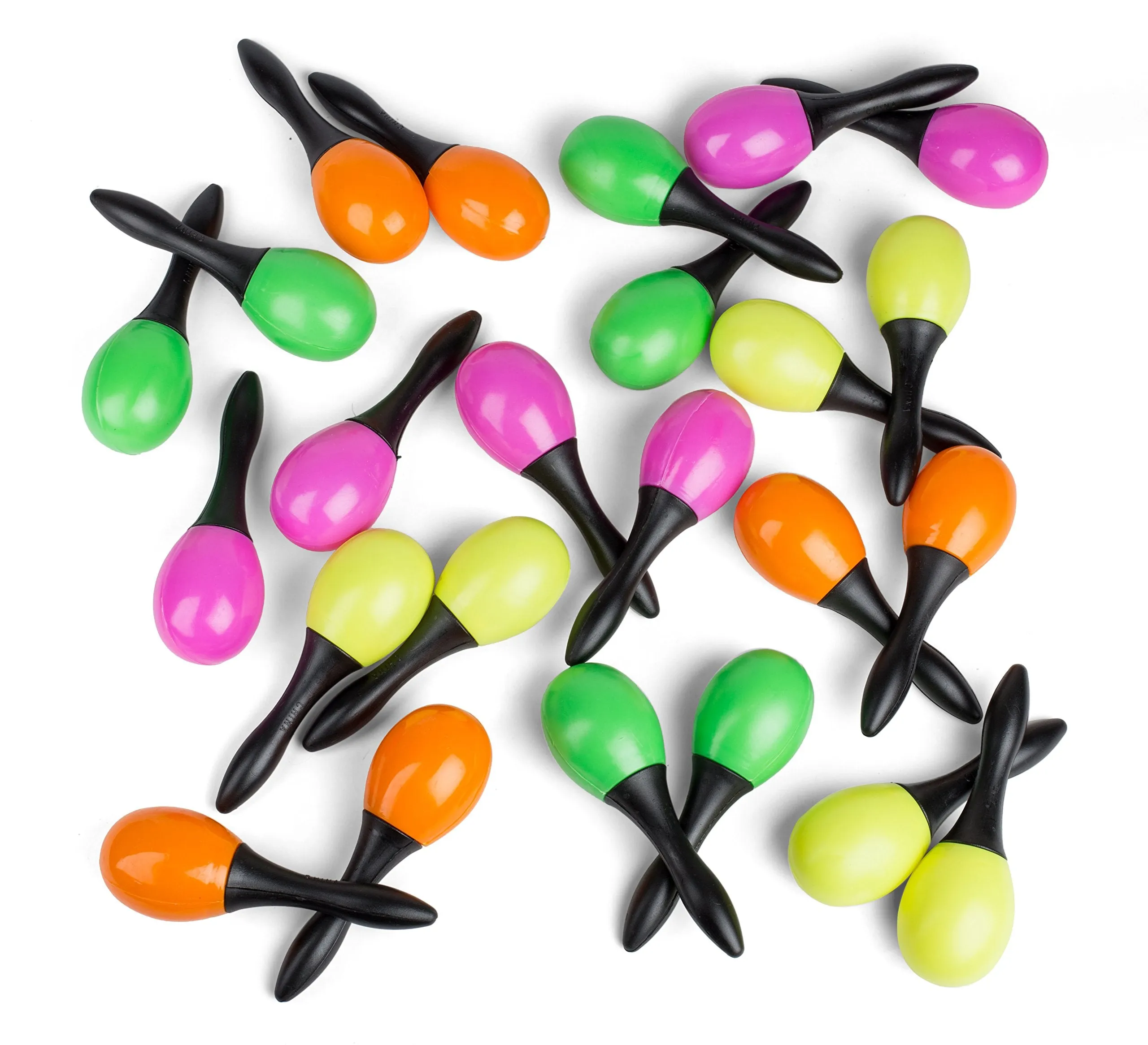 Add Life to The Party! 12 Two Toned Neon and Black Maracas, Colorful Party Favors