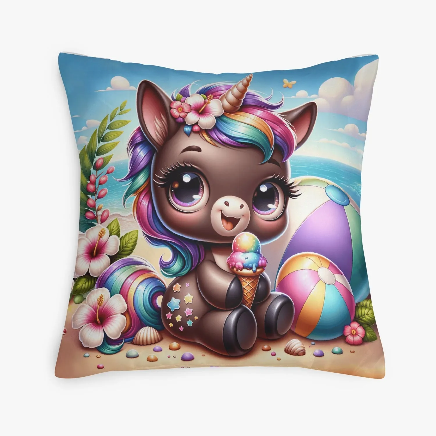 Beach Fun Unicorn Pillow Cover