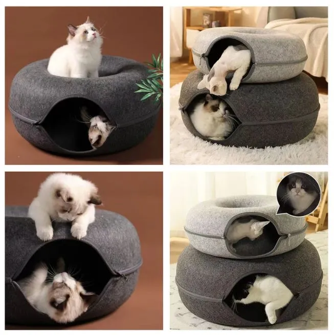 Interactive Basket Cuddly Cat Bed