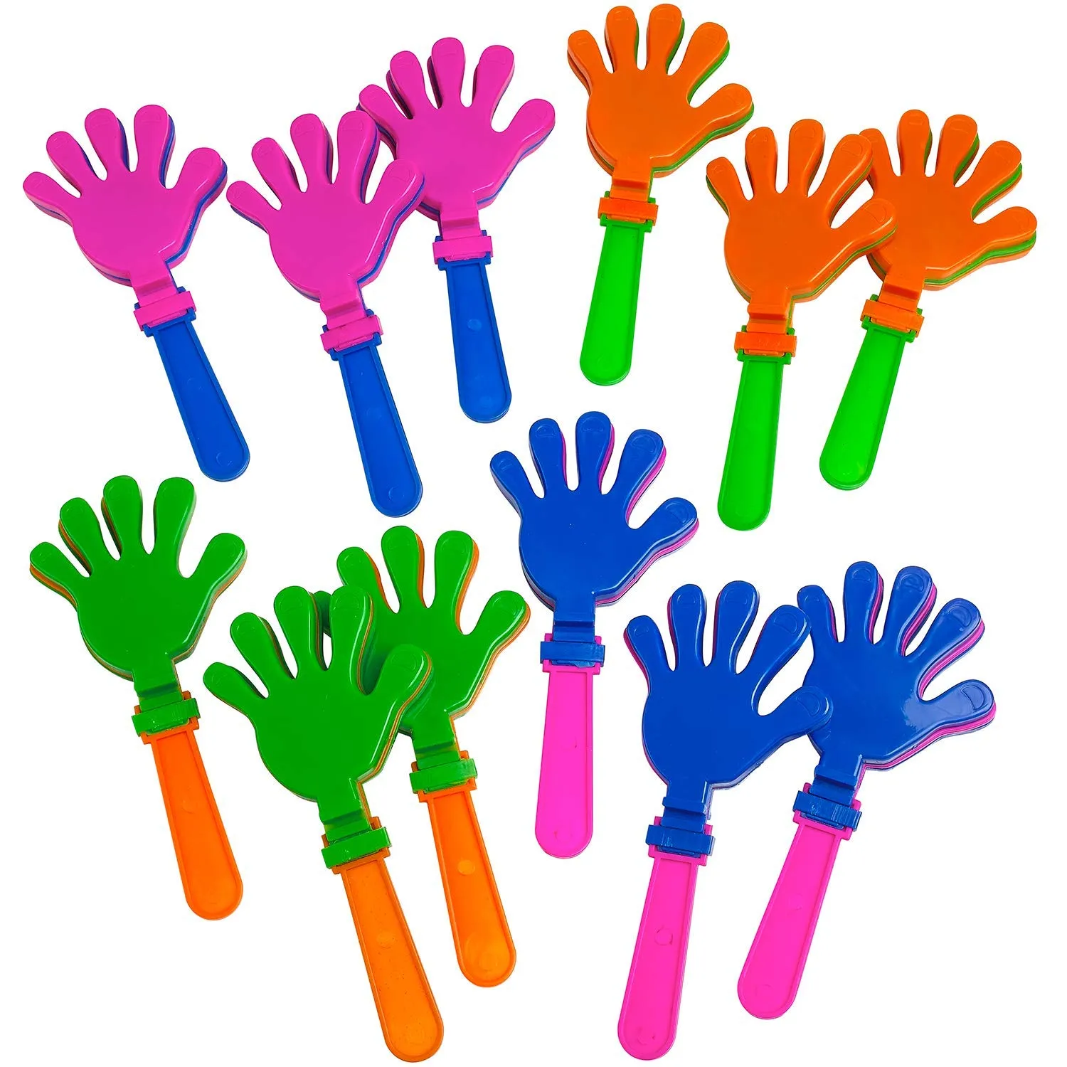 Kicko Hand Clapper Noisemakers - 12 Pieces of 7.5 Inch Assorted Plastic Clapping Hands