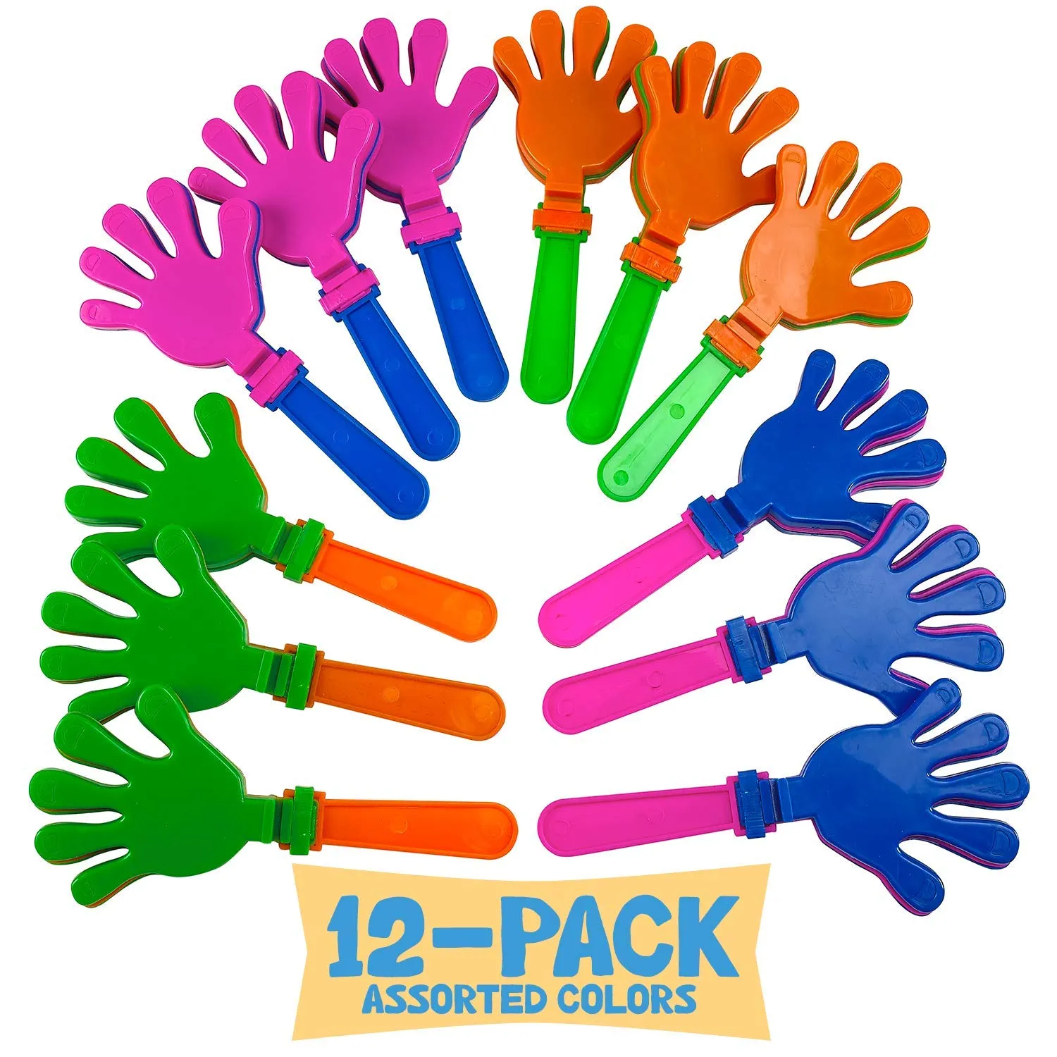 Kicko Hand Clapper Noisemakers - 12 Pieces of 7.5 Inch Assorted Plastic Clapping Hands