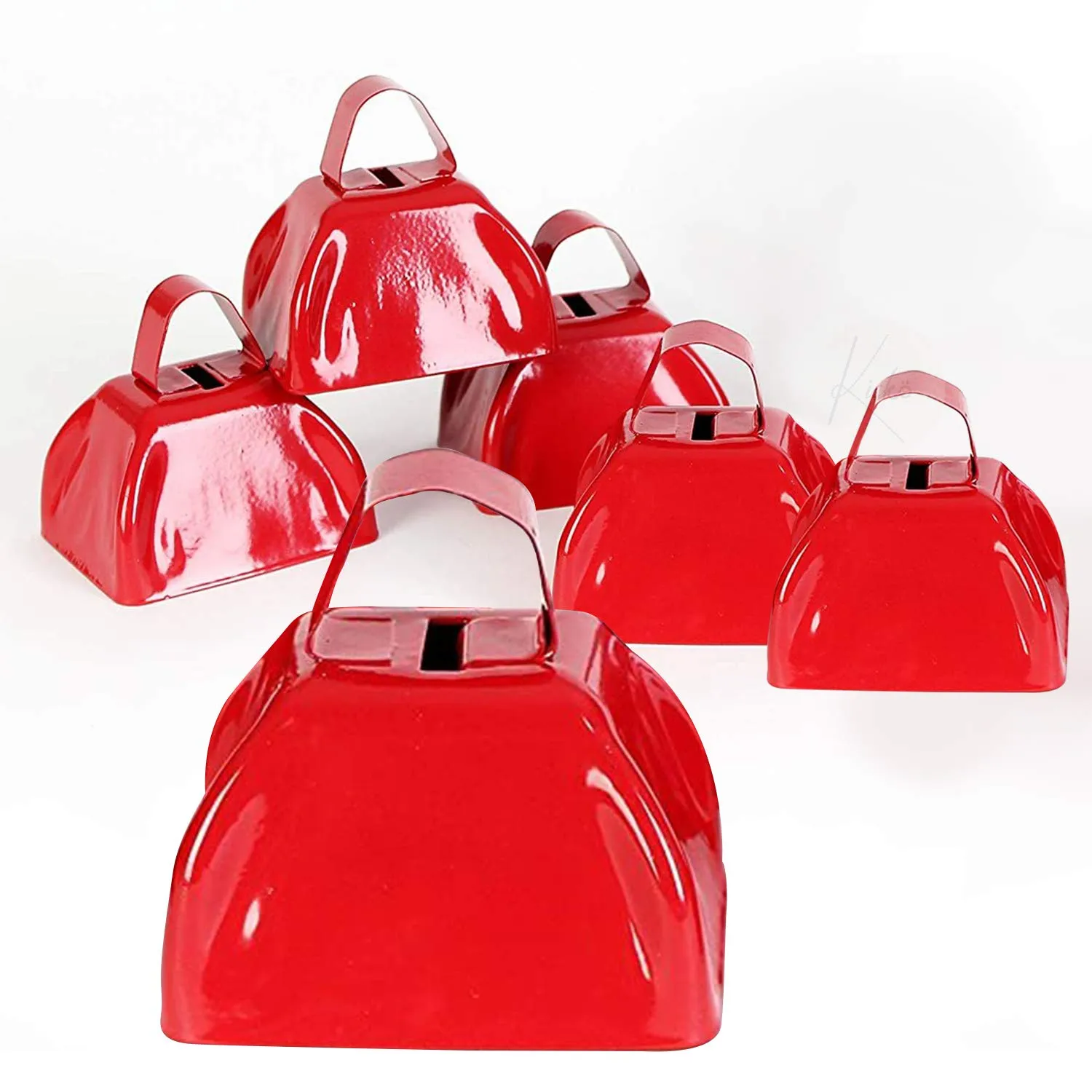 Kicko Red School Cowbell - Pack of 6-3 inches of Cool and Fun Metal Bell - Designed