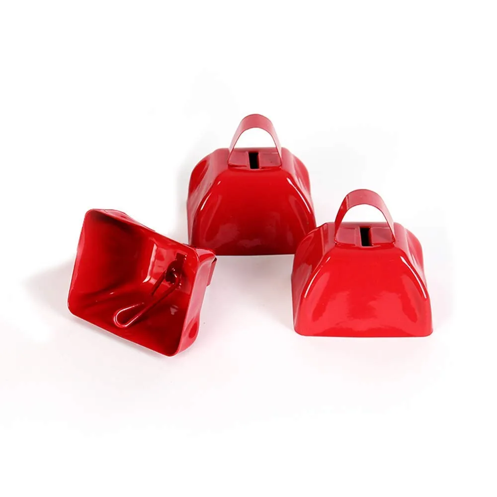 Kicko Red School Cowbell - Pack of 6-3 inches of Cool and Fun Metal Bell - Designed