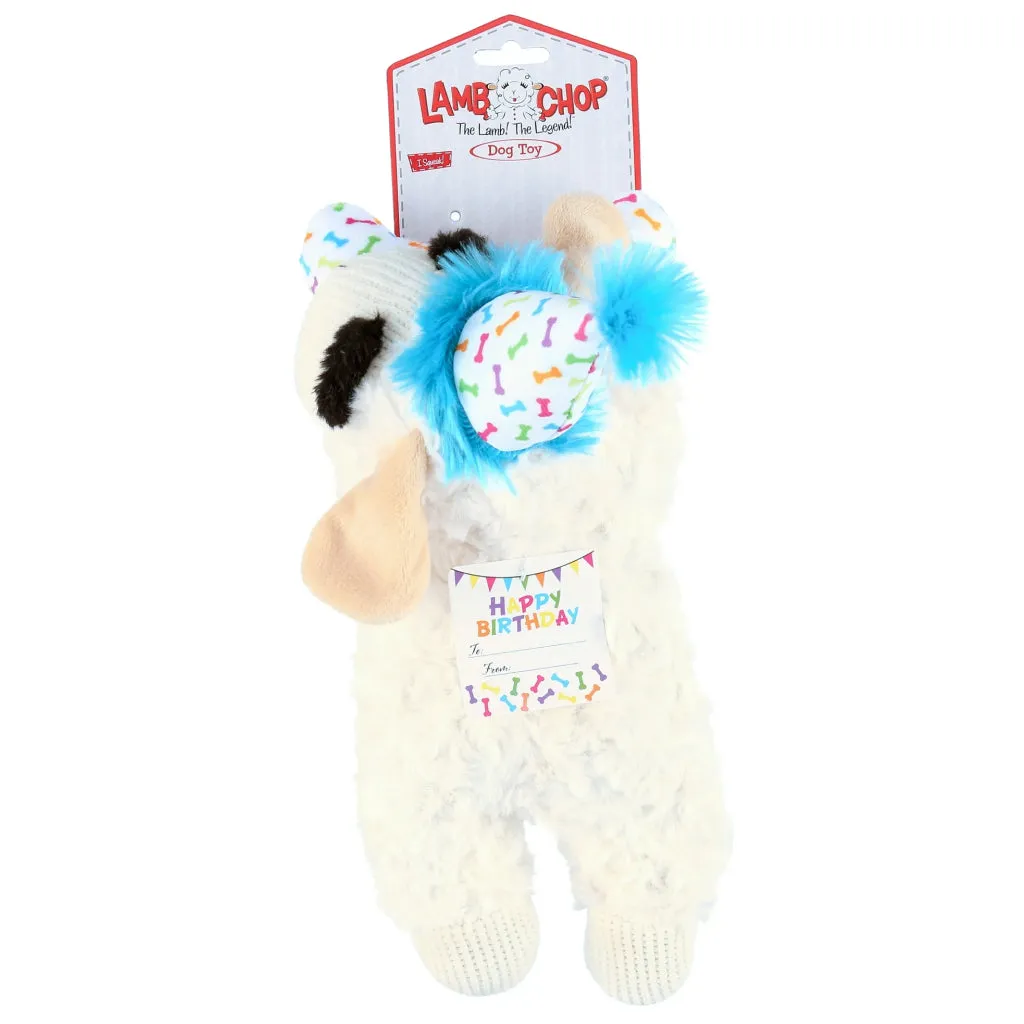 Multipet Lamb Chop with Birthday Hat Plush Dog Toy 10.5"