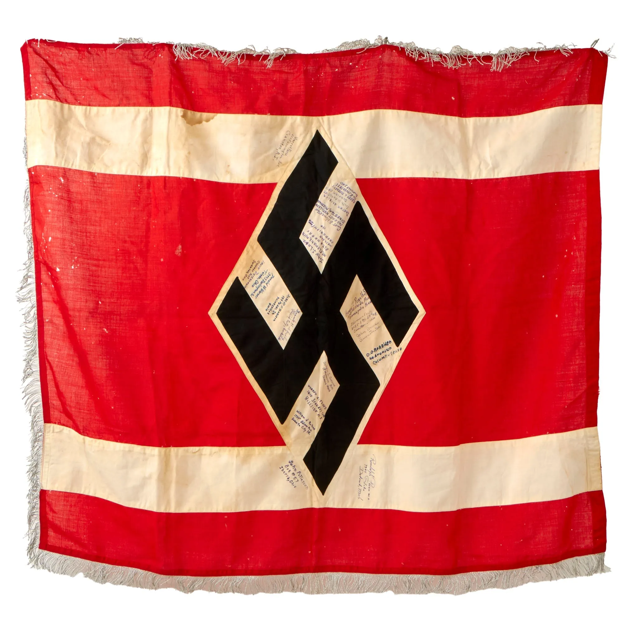 Original German WWII 282nd Engineer Combat Battalion USGI Captured & Signed NPEA Fringed Flag - 45" x 54"