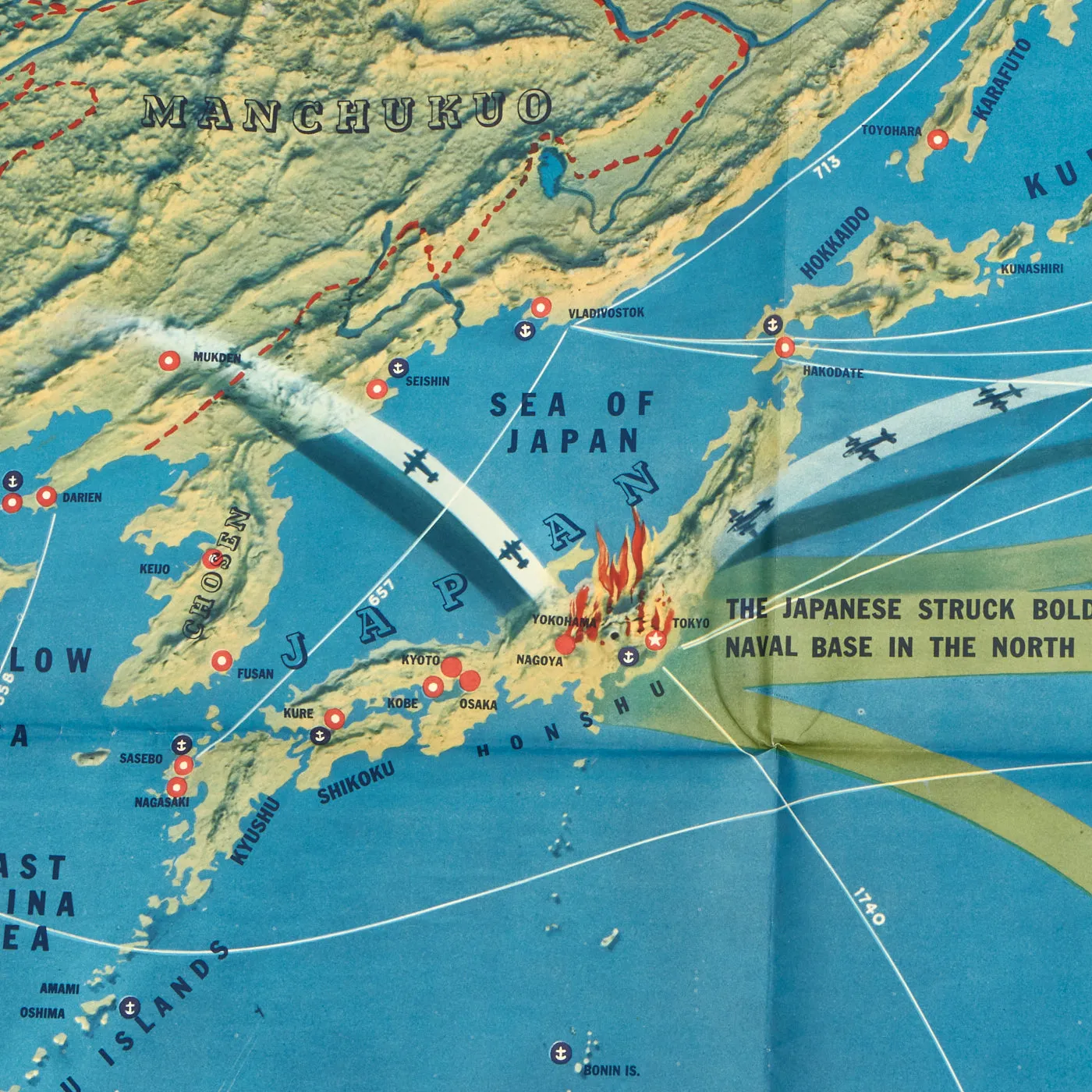 Original U.S. WWII Navy Education Services Map Posters of North Pacific and Southwest Pacific - NavWarMap Series - 2 Items