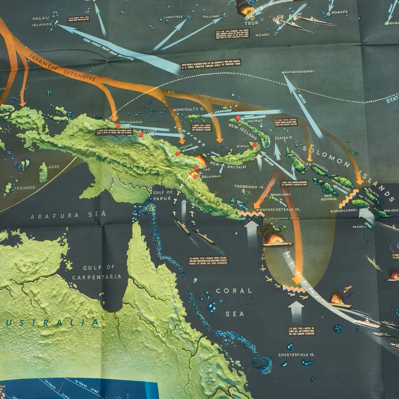 Original U.S. WWII Navy Education Services Map Posters of North Pacific and Southwest Pacific - NavWarMap Series - 2 Items