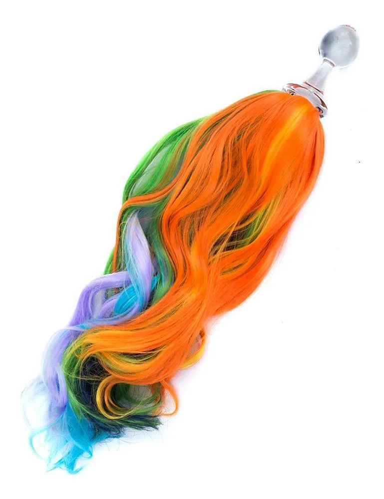 Rainbow Detachable Ponytail Glass Butt Plug