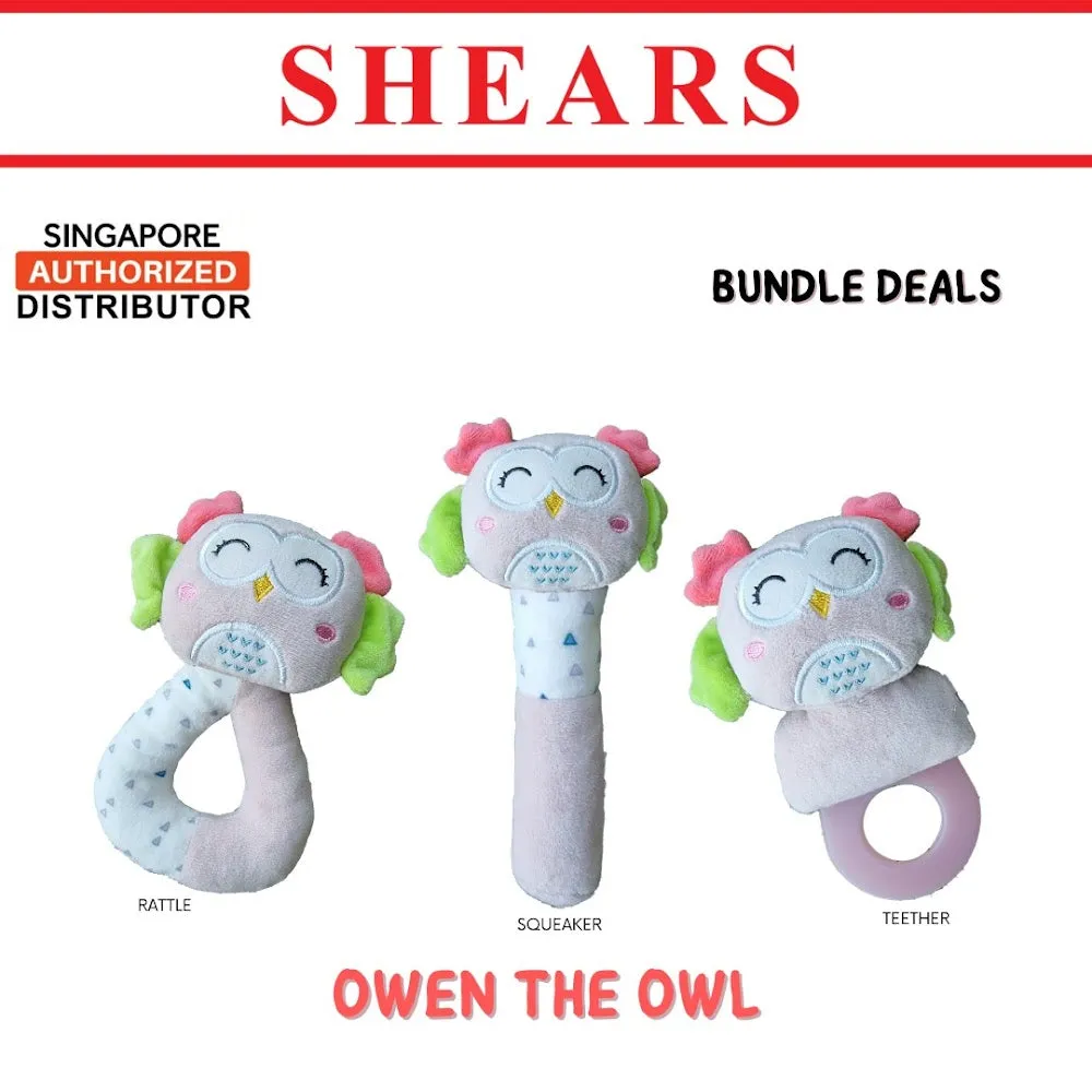 Shears Baby Soft Toy Toddler Toy Rattle Squeaker Teether Bundle Deals Ideal for Christmas Gift Savanna Series OWL