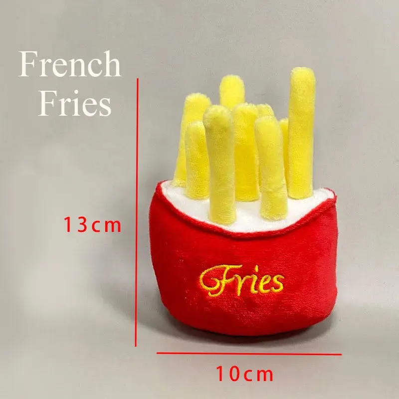 Soft Plush Squeaky Dog Toys - Ice Cream, Fries, and Hamburger Shapes