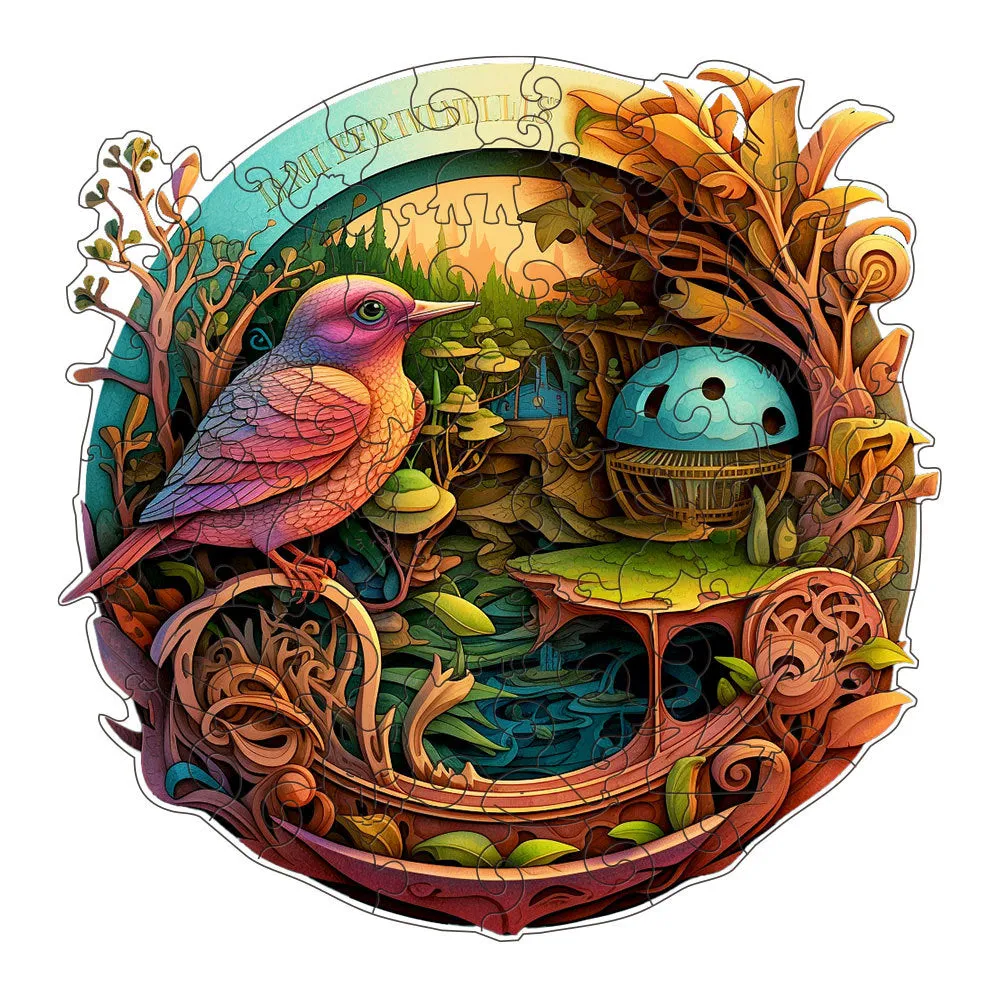 Wooden Jigsaw Puzzle -  Fantasy Bird Intricate Nature-Themed Circular Artwork(L-paper box-H186)