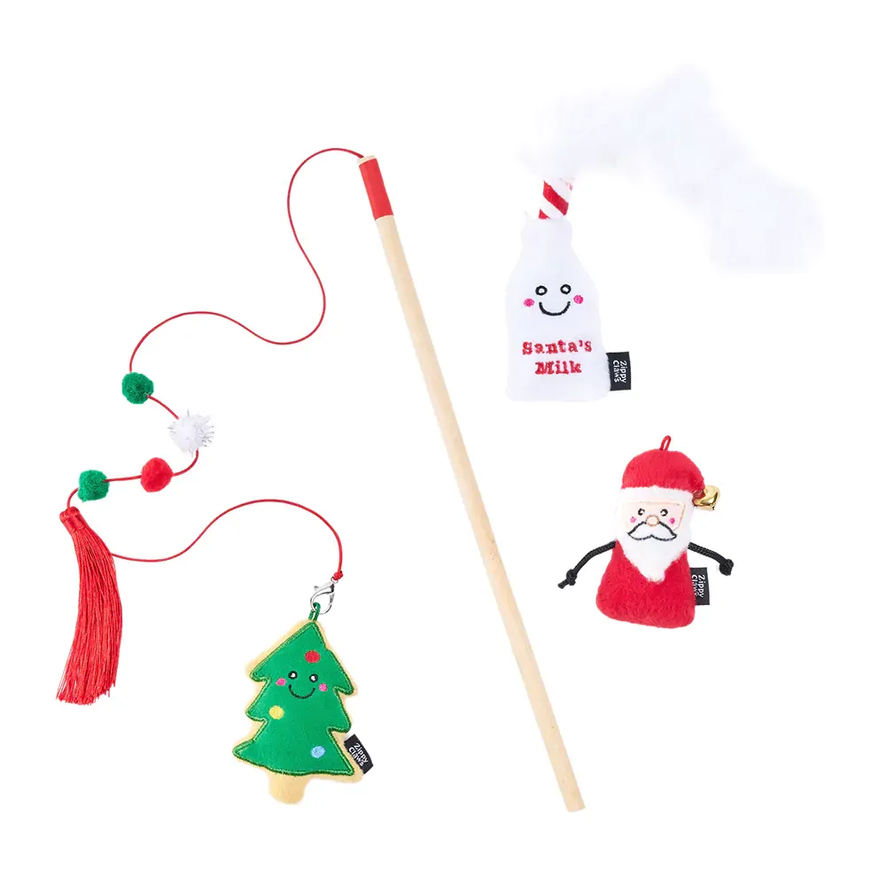 ZippyClaws Holiday ZippyStick Santa with Cookies & Milk Cat Toy