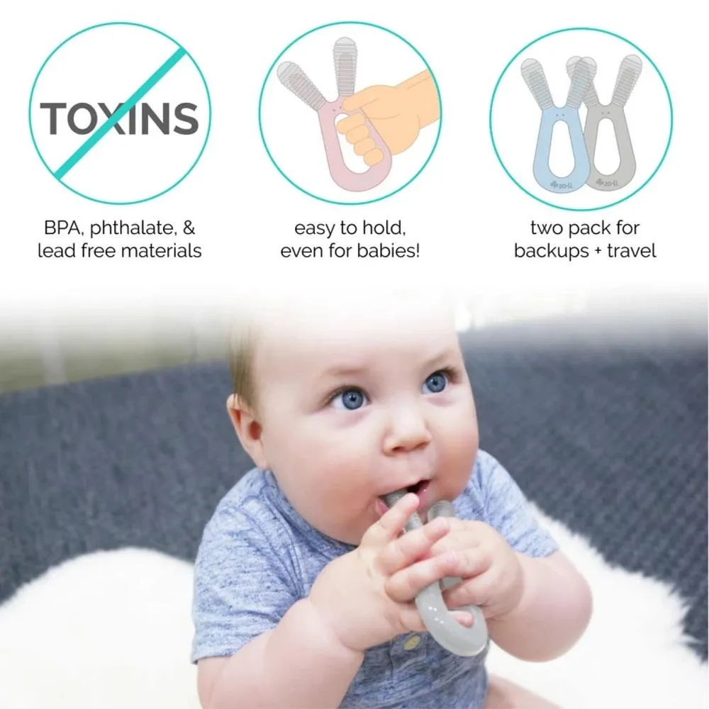 ZoLi BUNNY Teether (Pack of Two) - Mist Blue/Ash